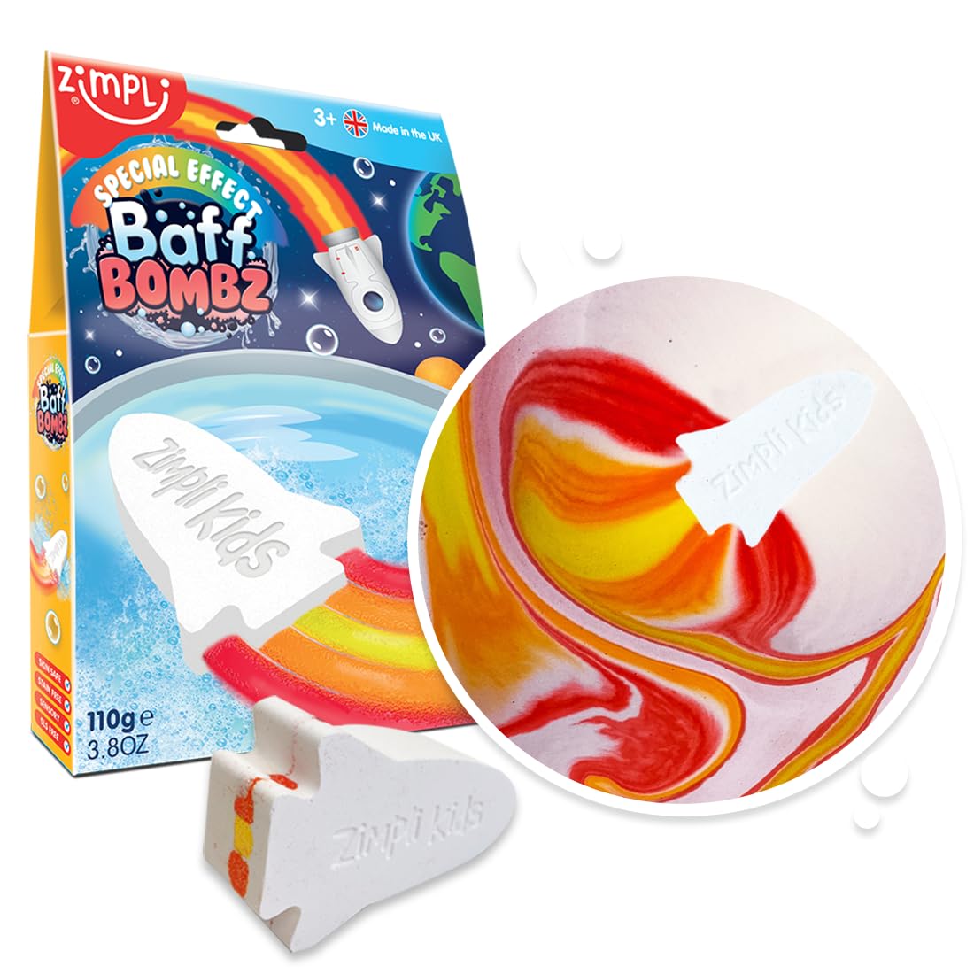 Zimpli Kids Large Rocket Bath Bomb from, Magically Creates Flame Special Effect, Birthday Gifts for Boys & Girls Age 3+, Fizzing Bath Toy for Moisturising Dry Skin, Montessori Toys for All