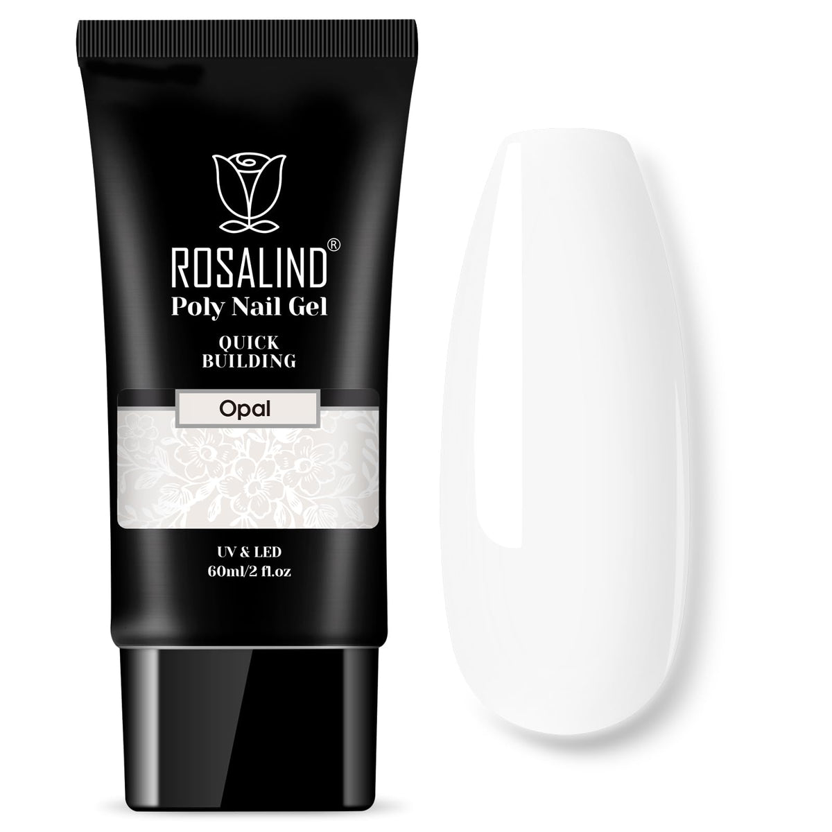 Opal White Poly Extension Gel, ROSALIND 2 oz White Poly Nail Gel for Nail Art Decoration, Nail Thickening Extension Easy to DIY Use at Home Need UV Lamp (Update Version)