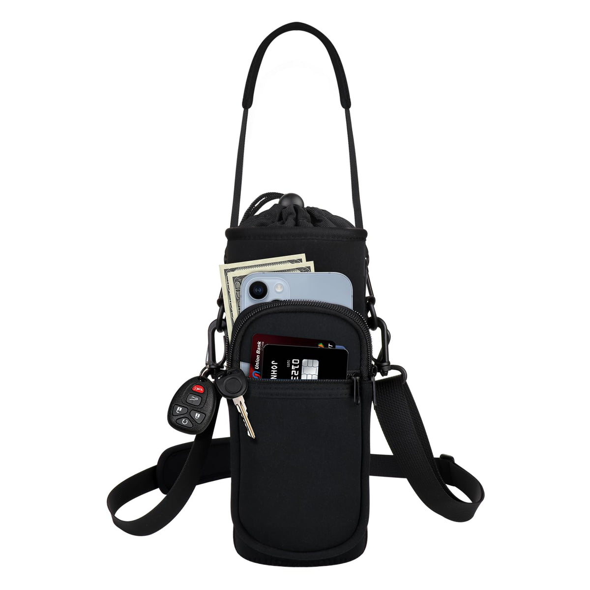 Water Bottle Holder with Strap, Water Bottle Carrier Bag with Phone Pocket, Shoulder Hand Strap Insulated Neoprene 40 oz Water Bottle Sleeve for Walking Hiking Camping Gym