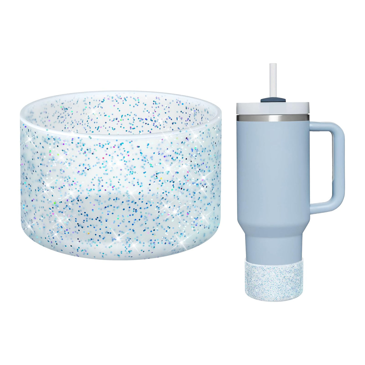 WUQID Protective Bling Silicone Boot Sleeve, Compatible with Stanley Tumbler 20-40oz & Hydro Flask Bottle 12oz-24oz, Glitter Reduces Dents Sleeve Cover for More Bottles/Tumblers Bottom of 2.83-2.95in