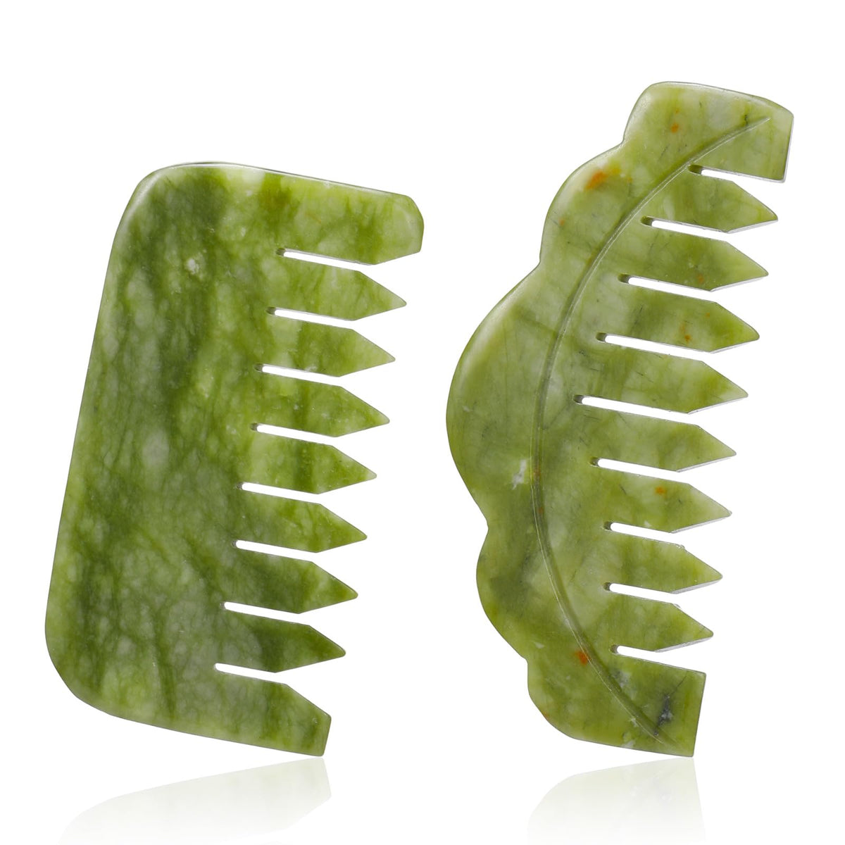 Geiserailie 2 Pieces Jade Combs Massage Stone Hair Gua Sha Scraping Scalp Comb Facial Massage Tool Multifunctional Handheld Head Tools Head Caring Therapy Mother's Day Gift(Stylish Style)