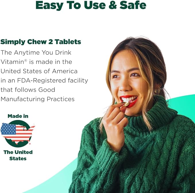 The Anytime You Drink Vitamin, Liver Health & Immunity Support with Electrolytes, Milk Thistle, and Vitamins B & C - 40 Chewable Tablets (20 Servings), Vegan, Tangerine