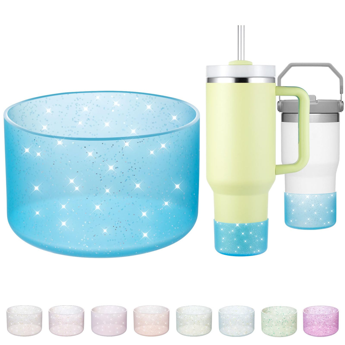 Silicone Boots for Stanley Cup 20-40 OZ, Glitter Boot for Stanley IceFlow 20 30 OZ, Bottom Protector Sleeve for Hydroflask 12-24 OZ Sports Water Bottle Boot Accessories (Clear Ocean)