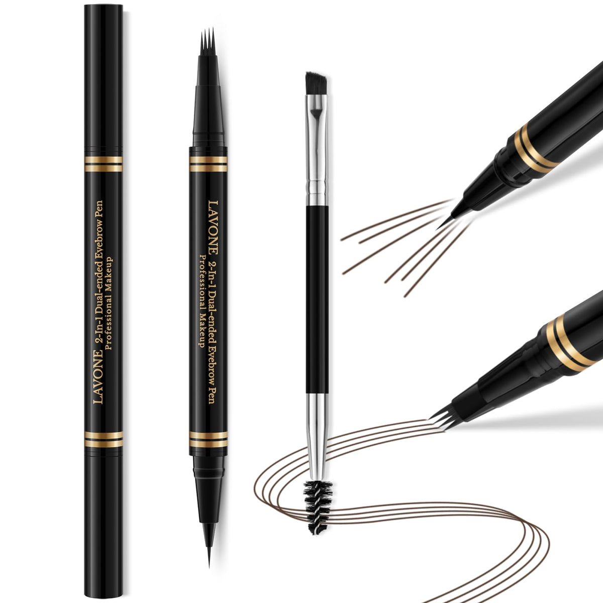 Eyebrow Pen,2-in-1 Waterproof Eyebrow Pencil with 4 Tip Microblading Brow Pen and Ultra-Precise Brow Pencil,with Dual-ended Eyebrow Brush,Eyebrow Makeup for Natural Looking - Ebony