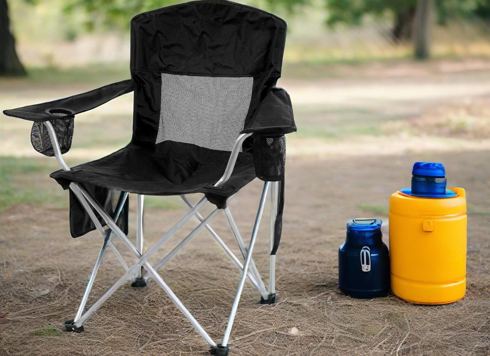 Gianna Foldable Camping Chairs, Outdoor Chair Camping Recliner with Support Mesh Backrest, Camping Recliner Lawn Chair with Cup Holder, Storage Pocket, Carrying Bag, Black
