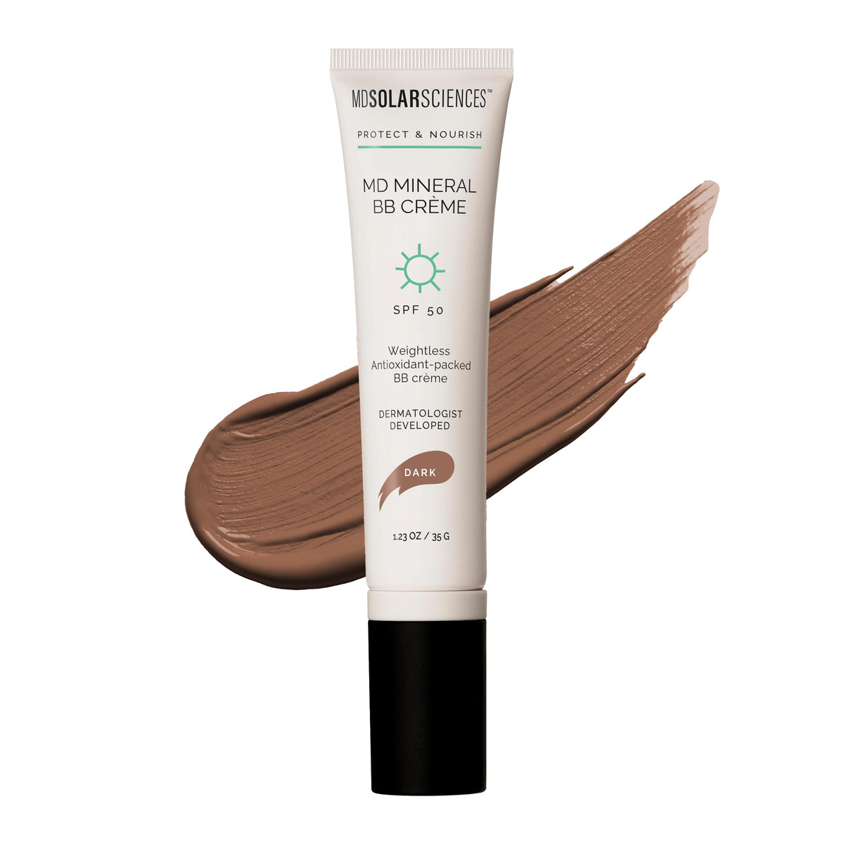 MDSolarSciences MD Mineral BB Crème SPF 50 – Beauty Balm Sunscreen for Face - Vegan Broad Spectrum UV Protection – Blendable Tinted Cream – Smooth, Natural Matte Finish, Dark, 1.23 Oz