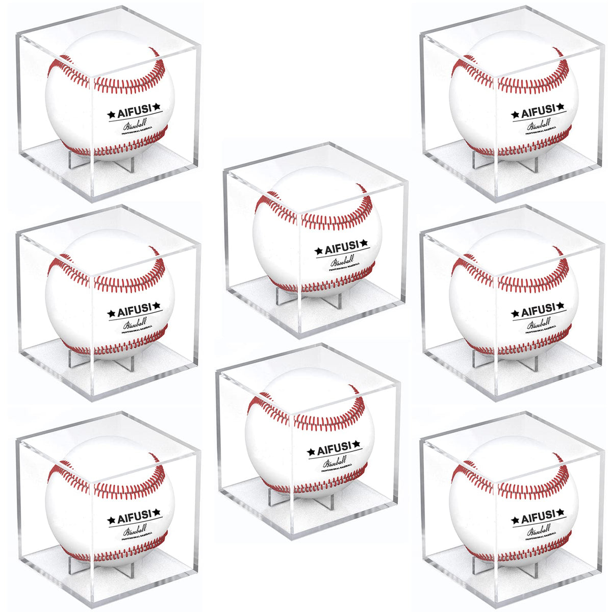 Baseball Display Case, UV Protected Acrylic Cube Baseball Holder Square Clear Box Memorabilia Display Storage Sports Official Baseball Autograph Display Case - Fits Official Size Ball(8 Pack