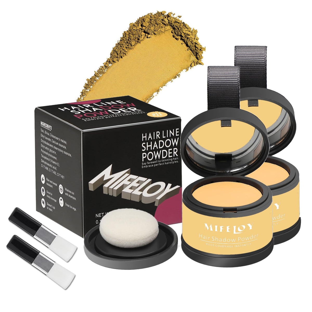 Mifeloy 2 Pack Root Touch Up Shadow Powder, Gray Hair Cover Up, Women Color Root Coverage Powder for Thinning Grey Hairline, Men Instantly Concealer Hair Loss Beard Line Eyebrow, Medium Blonde