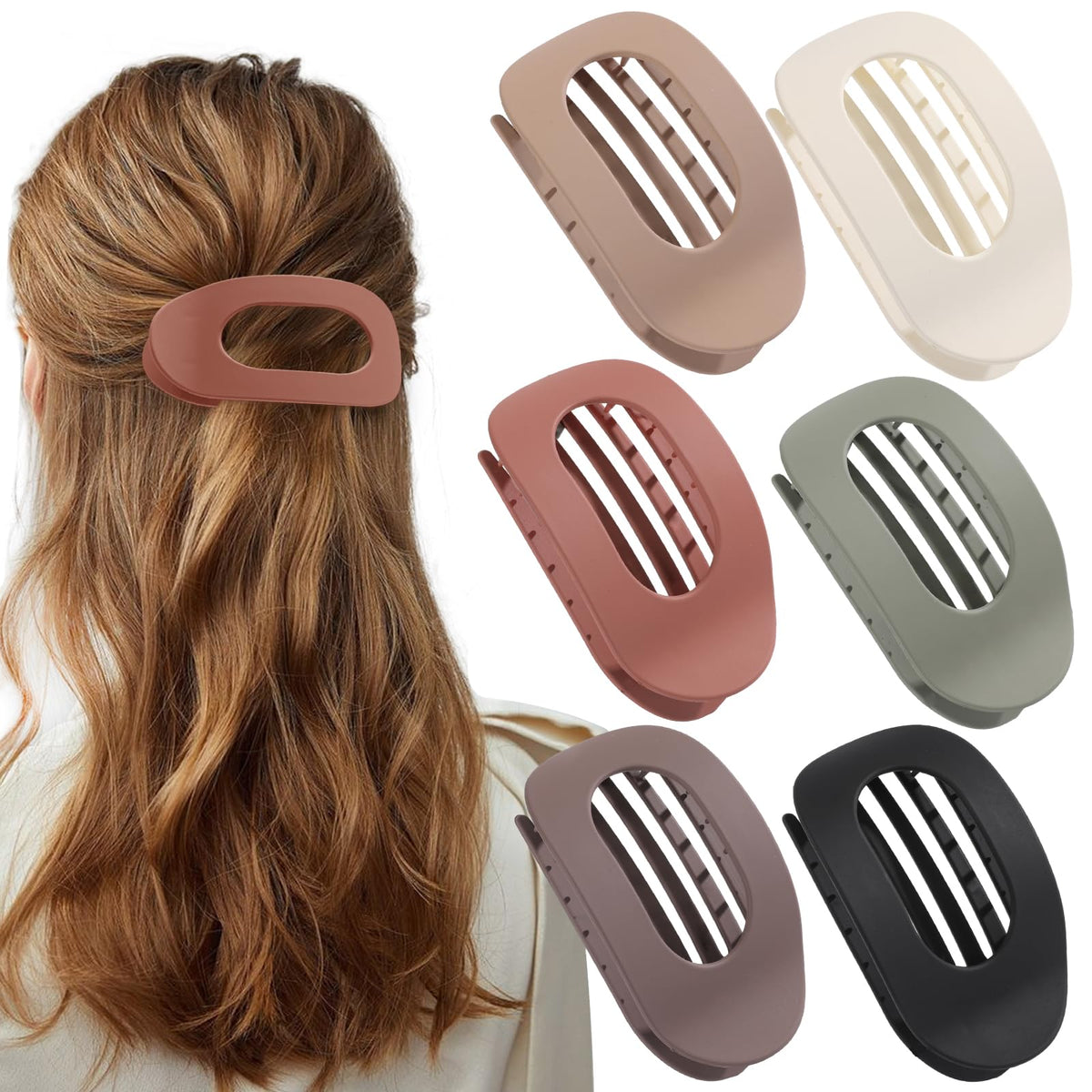 6 PCS Flat Hair Clips for Women, French Design Flat Hair Claws, Secure Hold Inner Teeth Hair Claw Clips, Strong Hold Side Hair Clips for Thick Thin Hair