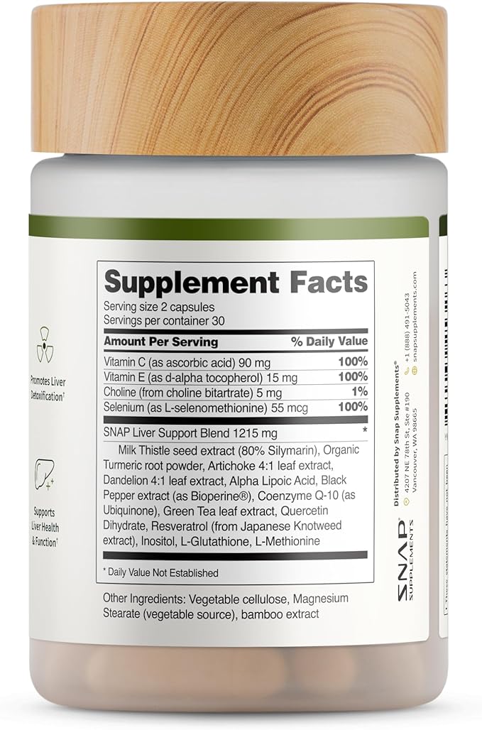 Snap Supplements Liver & Detox Support Supplement with Milk Thistle and Dandelion Leaf Extract, Vitamins, Herbs and Antioxidants Supplement for Liver Support and Digestive Health, 60 Capsules