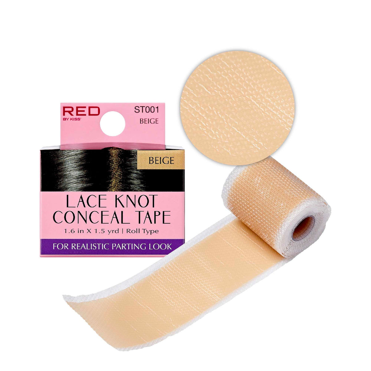 Red by Kiss Lace Knot Conceal Tape, Ultra-Thin & Skin-Like Silicone Wig Tape for Lace Wig Grids & Knots, Reusable & Sweat-Resistant, Strong Hold Lightweight (Beige, Roll)