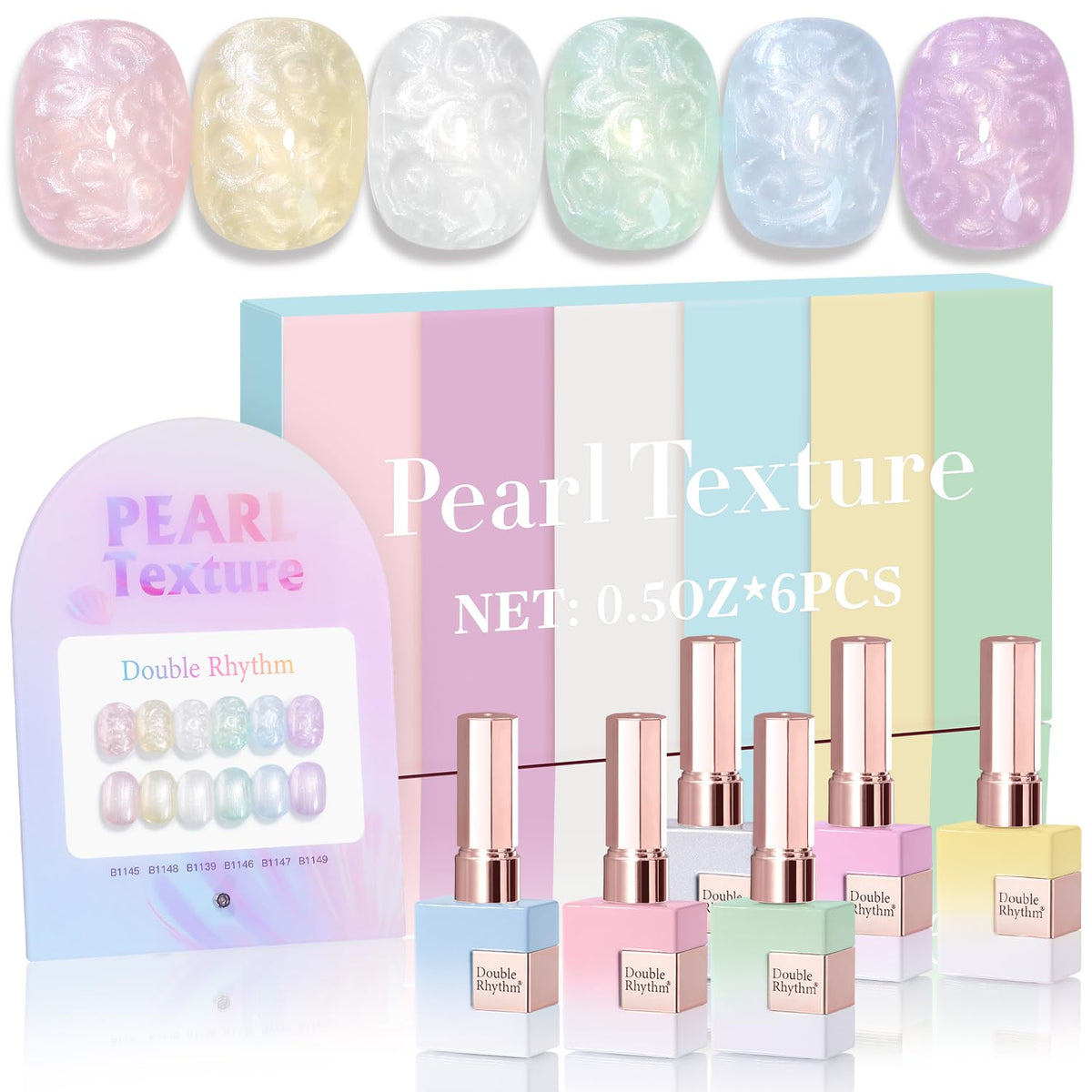 Double Rhythm 6 Pcs 15 ML Gel Polish Set Same Color Same Bottle Soak Off Gel Polish Kit Nail Art Manicure Salon DIY at Home for Women (Pearl Pink White Green Blue Purple-T6-21)