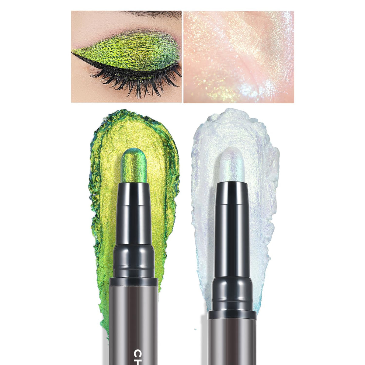 CHARMACY Multichrome 2 in 1 Cream Eyeshadow Stick, Waterproof Eye Brightener Highlighter Stick Makeup, High Pigmented, Smudge-Proof, Vegan & Cruelty-Free (#906)