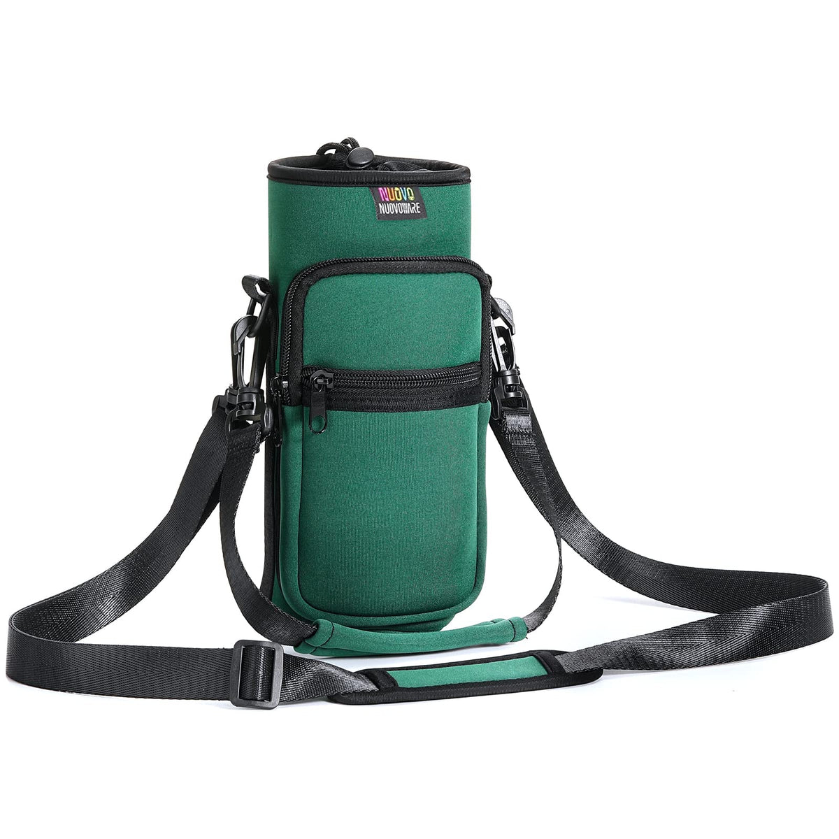 Nuovoware Water Bottle Carrier Bag, 25oz/32oz Bottle Pouch Holder, Adjustable Shoulder Hand Strap 2 Pocket Sling Neoprene Sleeve Sports Water Bottle Bag for Men Women Kids Hiking Travel, Dark Green