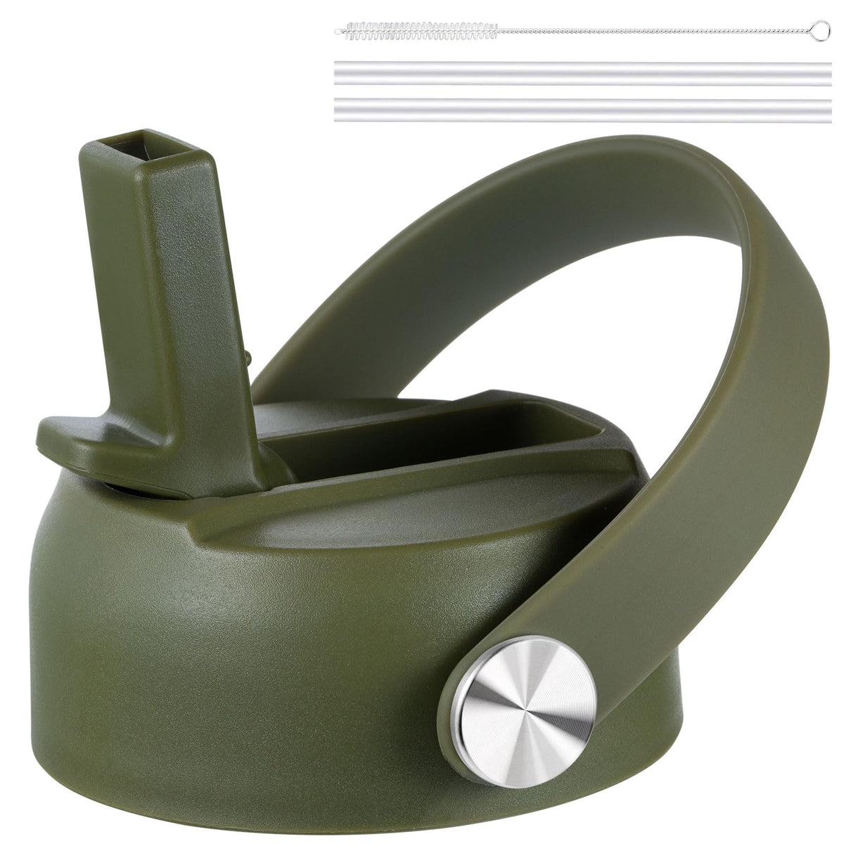 FLORAPELL Straw Lid for Hydro Flask Wide Mouth Water Bottles, Top Lids with Straw Compatible with Hydro Flask 32 40 oz, Replacement Cap Wide Mouth Straws Flip Lid Flex Handle (Olive)