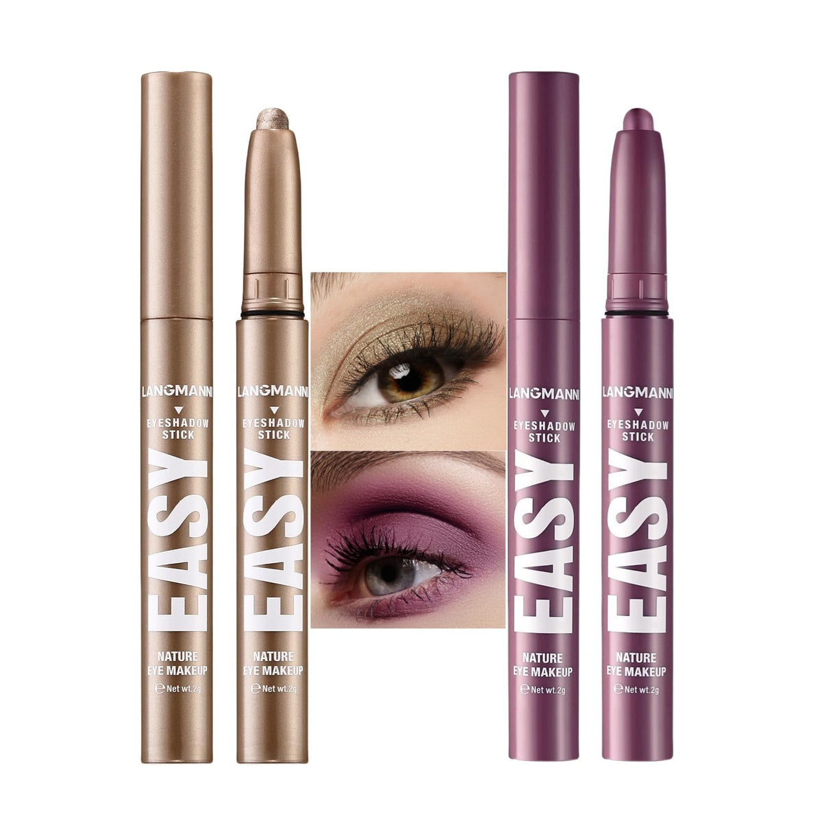 Jolilab Eyeshadow Stick Set, 2 Colors Matte Professional Bright-Colored Contouring and Highlight Eyeshadow Stick, Cream Waterproof Long Lasting High Pigmented Eye Shadow. (2, 11+18 2pcs)