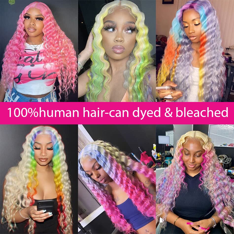 30 Inch Lace Front Wig Human Hair 613 13X6 Transparent Lace Deep Wave 180 Density Free Part Blonde Lace Front Wigs Human Hair Pre Plucked with Baby Hair 613 HD Lace Frontal Wig for Women