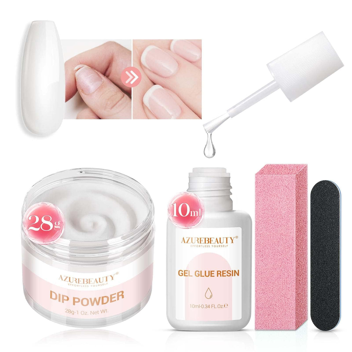 AZUREBEAUTY Nail Repair Kit Transparent Crystal for Broken Cracked Split Weak Nails, Ideal Solution Emergency Easy Quick Fix Dip Powder 28 g 1 Oz Quick-Drying Repair Glue 10 ml Nail File Nail Buffer