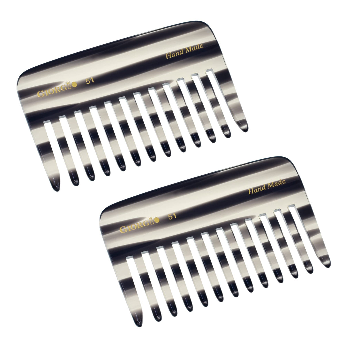 Giorgio G51 Graphite Small Travel Purse Hair Detangling Comb, Wide Teeth Pocket Comb for Thick Curly Wavy Hair. Hair Detangler Comb For Wet and Dry Everyday Care Handmade of Cellulose, Saw-Cut Hand Polished (2 Pack)