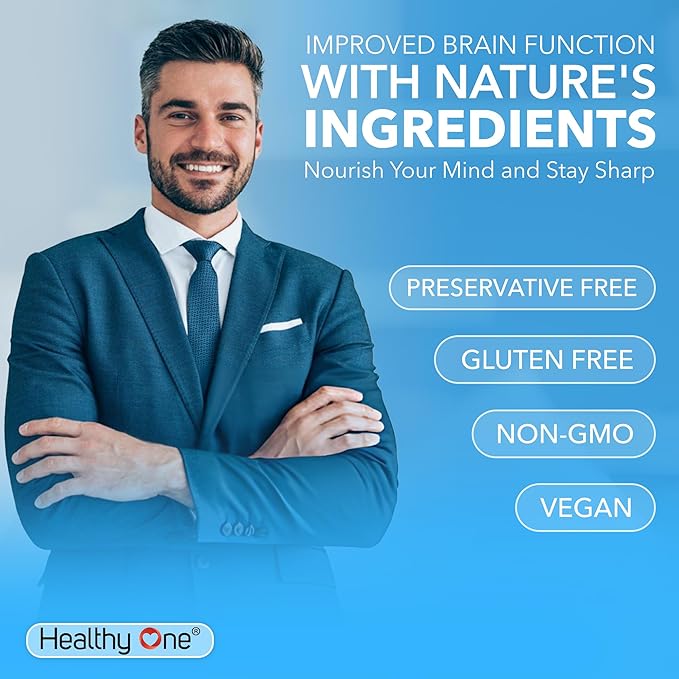 Healthy Mind - Safe for Teens - Brain Fog - Cognitive Function - Concentration - Focus - Neural Optimization - Mood - Ginkgo Biloba - Ginseng - Rhodiola - Bacopa - Gotu Kola - Green Tea - 60 Count