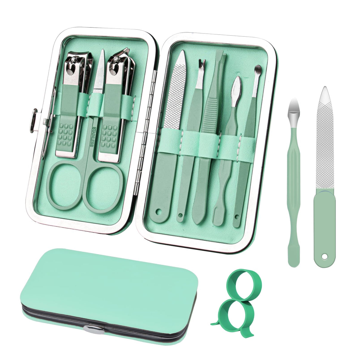 Manicure Set 8 in 1 Nail Clipper Set,RedFlow Nail Clippers,Fingernail & Toenail Clippers,Manicure Tools,Pedicure Tools,Suitable for Travel Manicure Kit,Nail Set Kit with Everything Profe (Green)