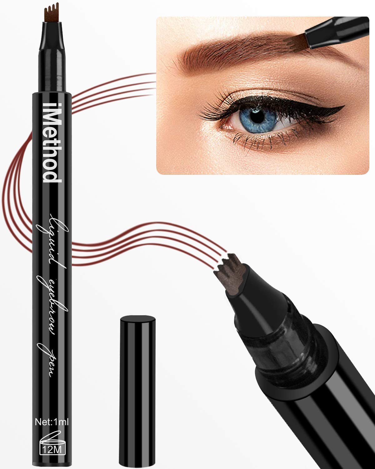 iMethod Eyebrow Pen - iMethod Eyebrow Pencil with a Micro-Fork Tip Applicator Creates Natural Looking Brows Effortlessly and Stays on All Day, Reddish Brown