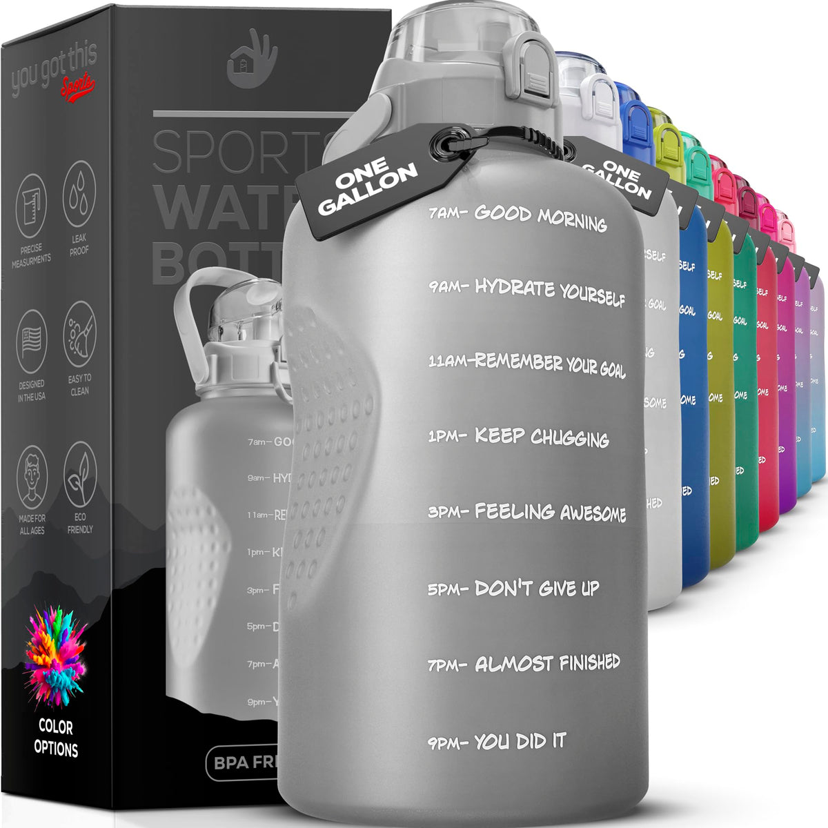 YOU GOT THIS LIVING Motivational Water Bottle with Straw & Handle,One Gallon Water Bottle 128 oz/3.8L,Reusable Water Jug, Achieve All-Day Hydration SpillProof, BPA FREE