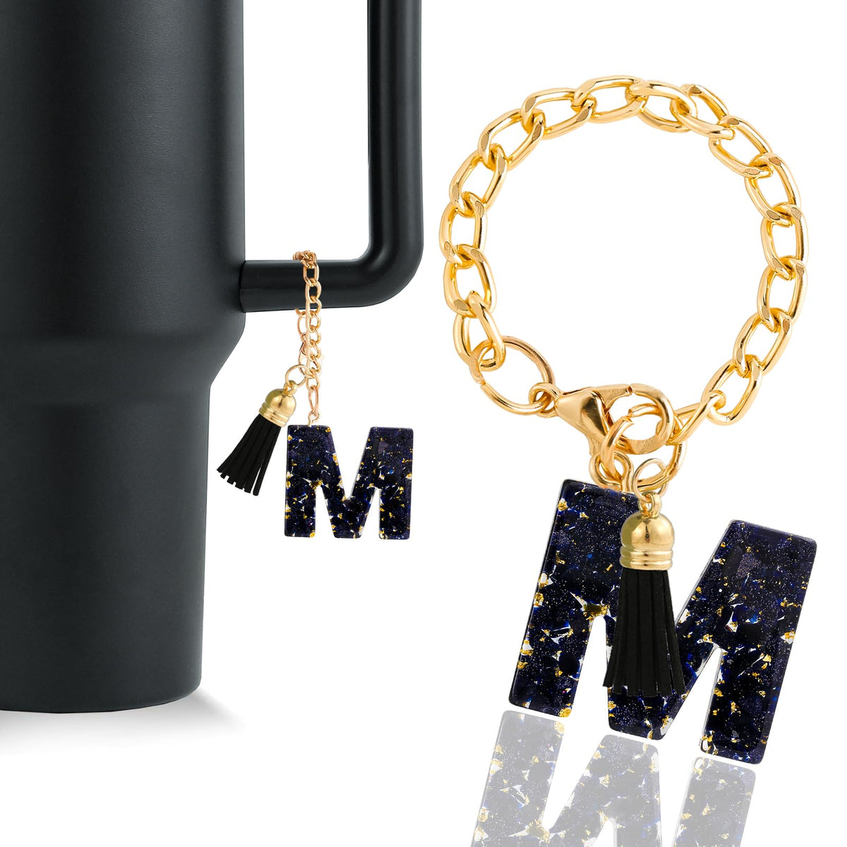 Letter Charm Accessories for Stanley Cup 1 PCS Cute Initial Keychain Handle Charm for Stanley Tumbler for Women Black Letter M