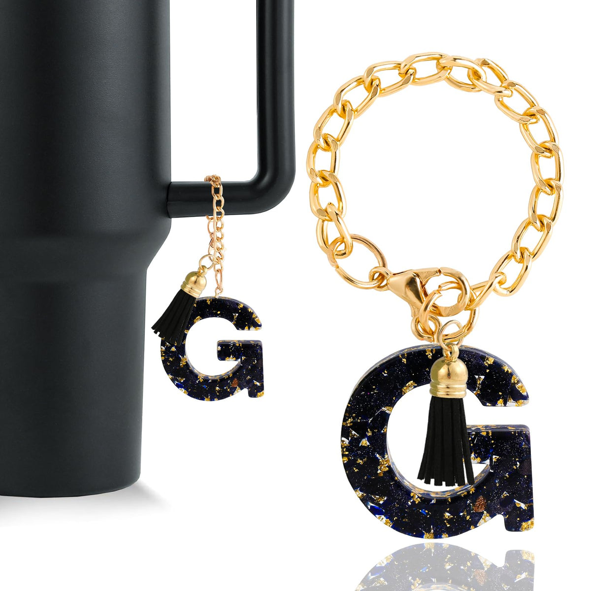 Letter Charm Accessories for Stanley Cup 1 PCS Cute Initial Keychain Handle Charm for Stanley Tumbler for Women Black Letter G