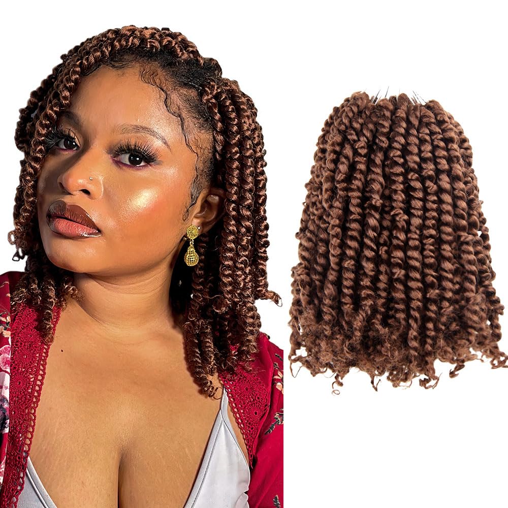 The BOHOBABE Pre-twisted Passion Twist Crochet Hair 6 Inch Short Pre-looped Crochet Passion Twist Braiding Hair 8 Packs (30#)