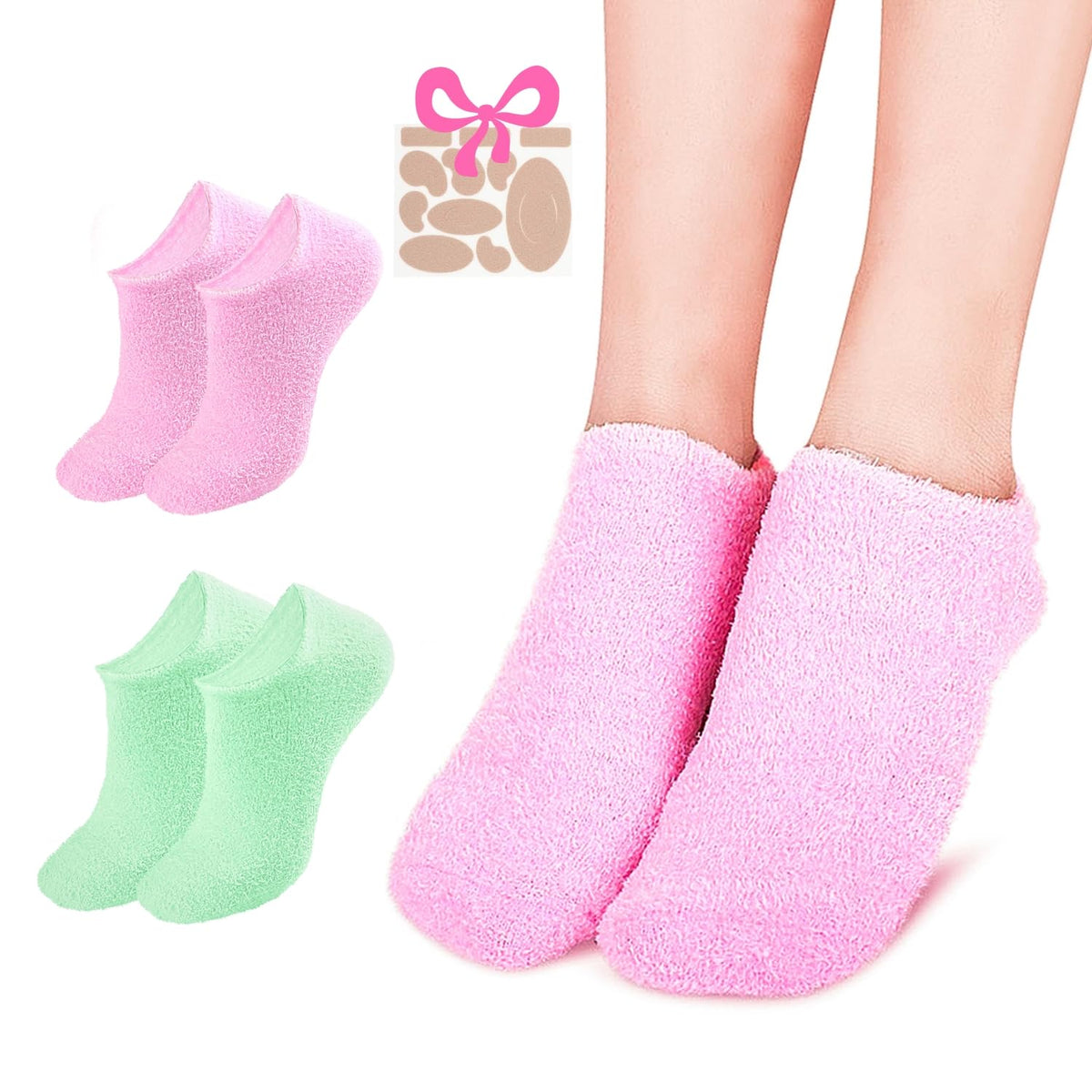Piston Skateboards 3-in-1 Moisturizing Heel Socks, 2 Pack Gel Socks for Dry Cracked Feet, Silicone Socks Beauty Gel Spa Soft Feet Moisturizer Spa & Pedicure Socks for Dry Cracked Heels (Pink/Green)