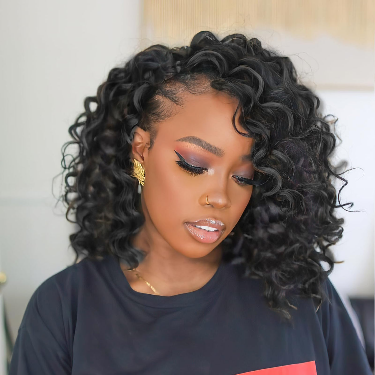 ToyoTress Ocean Wave Crochet Hair - 9 Inch 8 Packs Short Curly Ocean Wave Braiding Hair, Deep Wave Synthetic Crochet Braids (9 Inch, #1-8P)