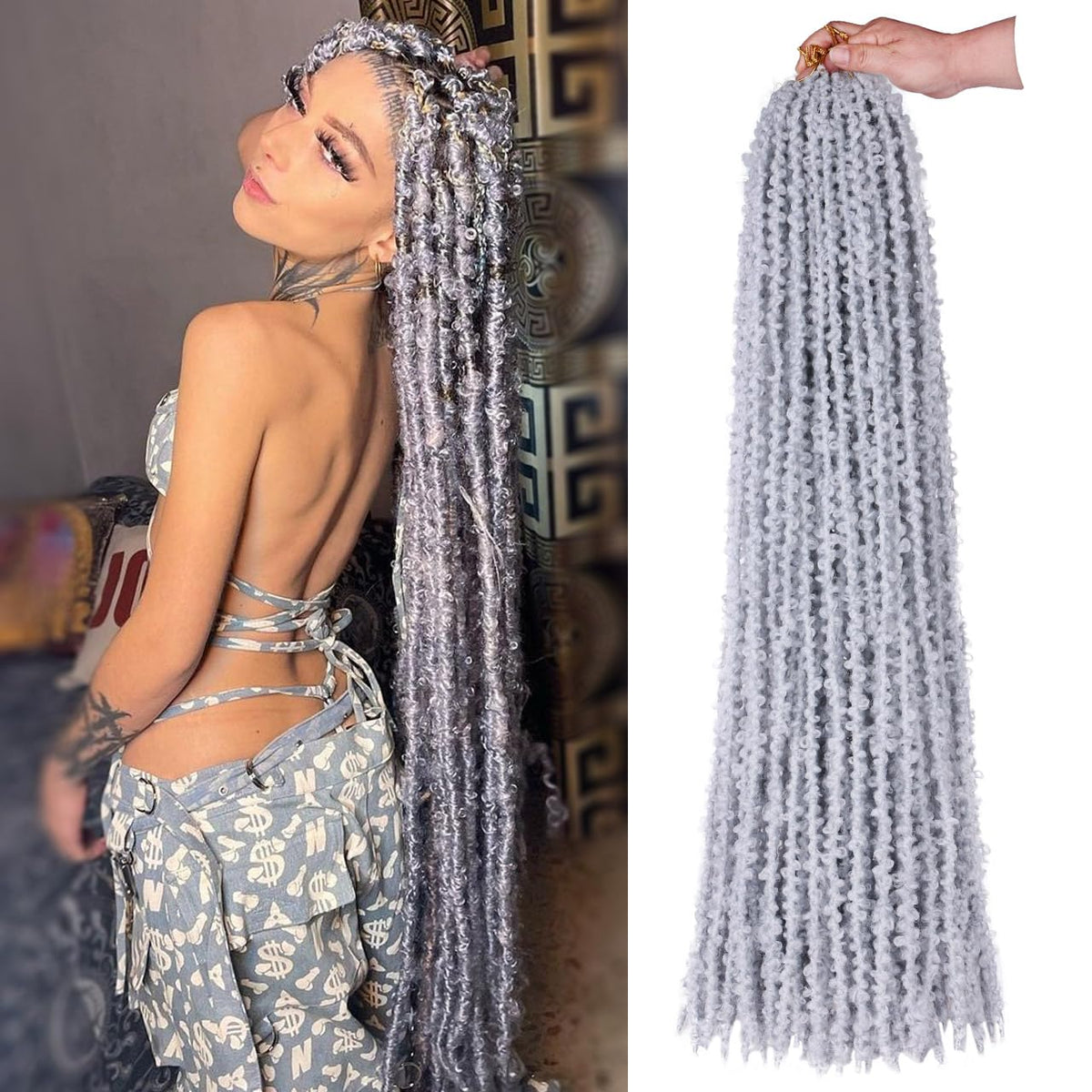 ZRQ 30 Inch Butterfly Locs Crochet Hair Grey Distressed Faux Locs Crochet Braids,Light Weight Handmade Goddess Soft Locs Crochet Locs Braids for Women(2Packs,grey#)