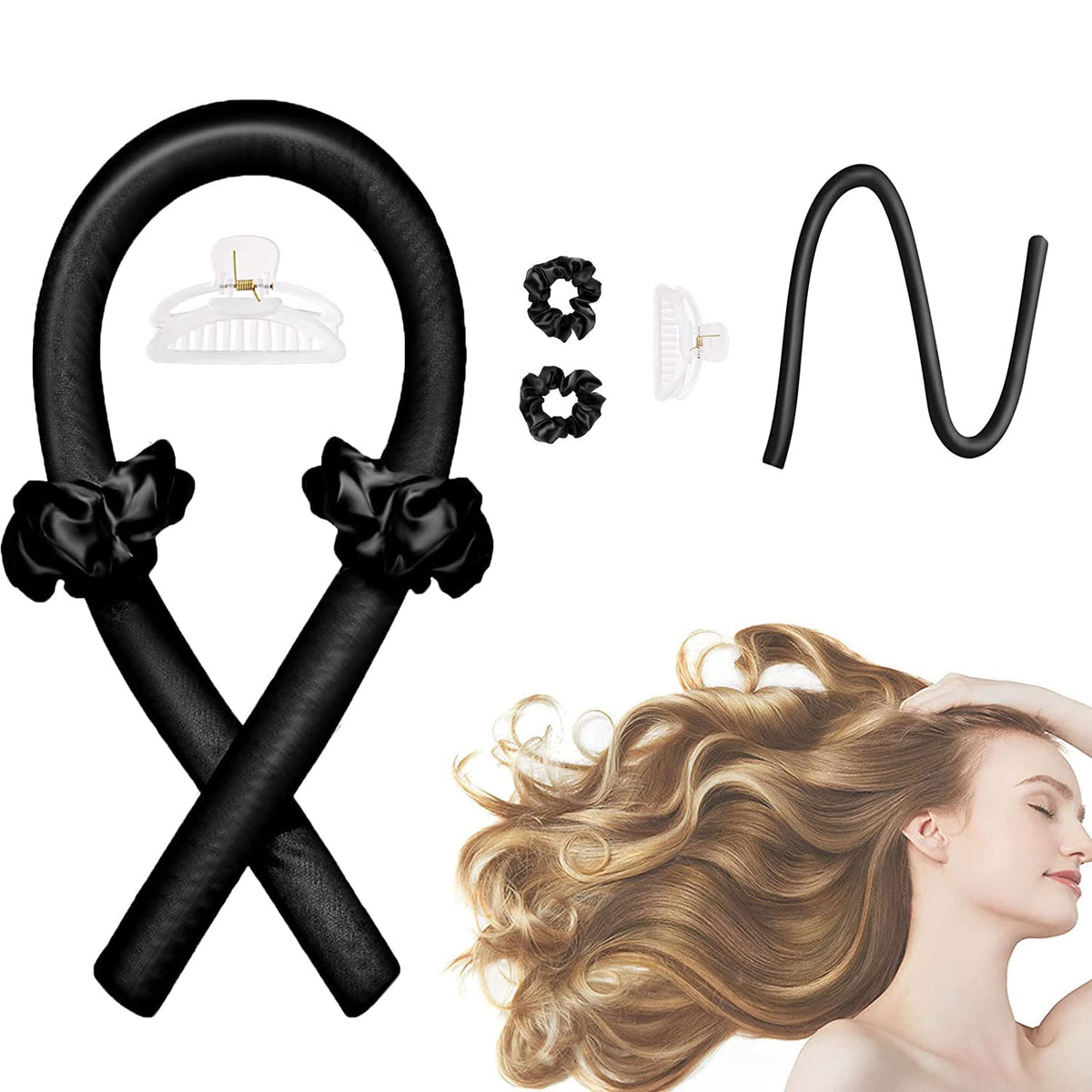 CORATED No Heat Curlers, Heatless Curls for Long Hair, Heatless Curling Rod Headband You Can Sleep In, Silk DIY Hair Styling Tools Kit