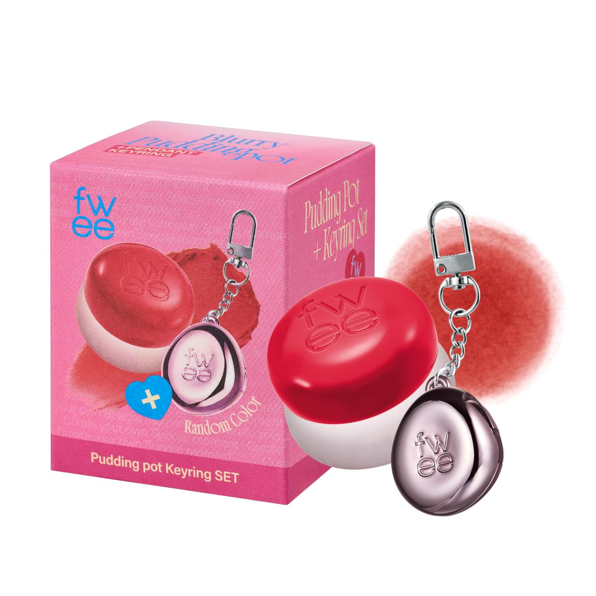 fwee Blurry Pudding Pot + Keychain SET | Airbrushed Blush & Lip, Buildable Pigment, Long-lasting, Lightweight, Easy to Blend, Natural Soft Matte Finish Makeup – Ambitious (Warm Red) | 0.17 oz