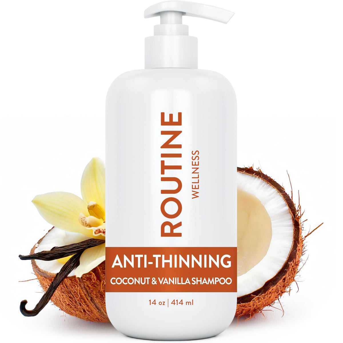 Routine Wellness Anti-Thinning Shampoo for Thinning Hair - Biotin DHT Blocker Women & Men - Color Safe Shampoo for Hair Loss & Healthy Hair - Coconut & Vanilla - 14oz