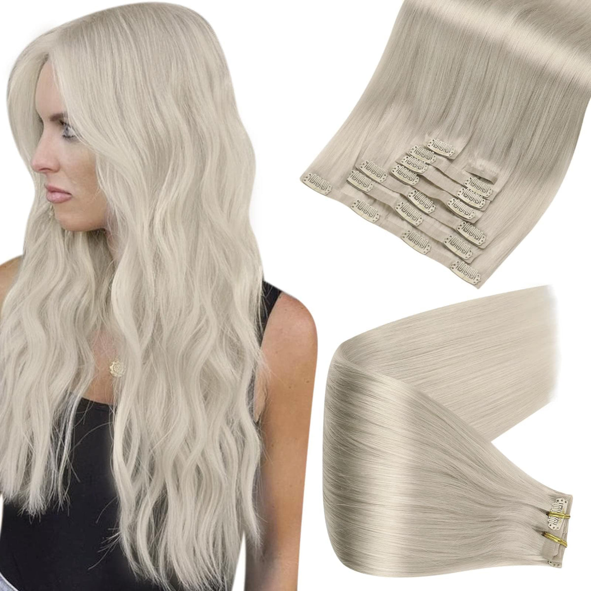 Full Shine Seamless Hair Extensions Clip ins Blonde Human Hair Clip in Hair Extensions Invisible Clip in Hair Extensions Human Hair Blonde Straight Hair Extensions Thick Ends 12 Inch 8 pcs 95 Grams