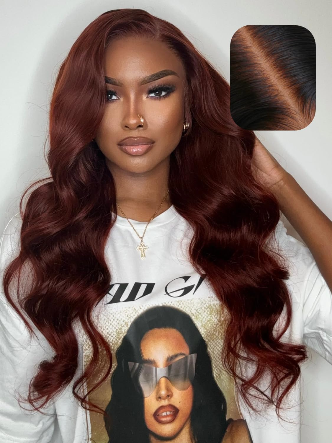 UNICE Bye Bye Knots 7x5 Lace Glueless Wig - Reddish Brown Body Wave, Pre Bleached Invisible Knots, 150% Density, 24inch