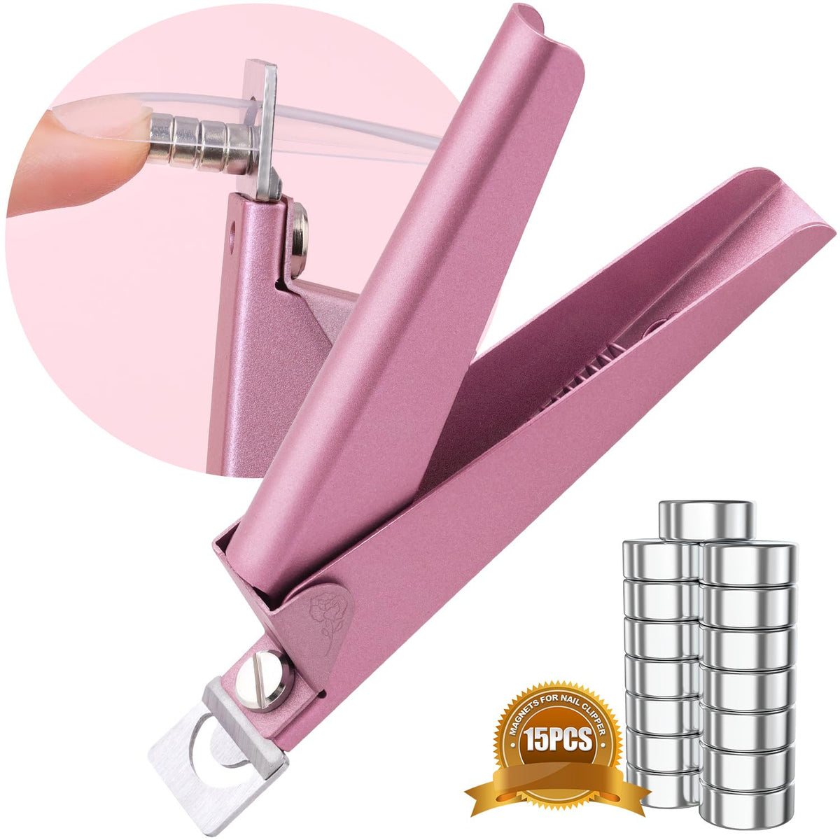 Light Pink(Matte) Premium Nail Clippers with Magnets Sizers for Acrylic Nails, Artificial Fake Nail False Nail Tip Cutter Trimmer Manicure Pedicure Sharp Blade Clip Tool for Salon Home Art Beauty