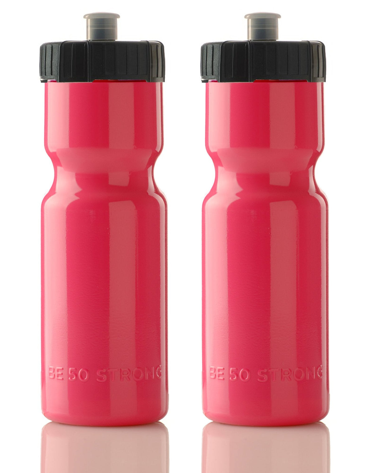 50 Strong Sports Squeeze Water Bottle 2 Pack – 22 oz. BPA Free Easy Open Push/Pull Cap – USA Made (Pink)