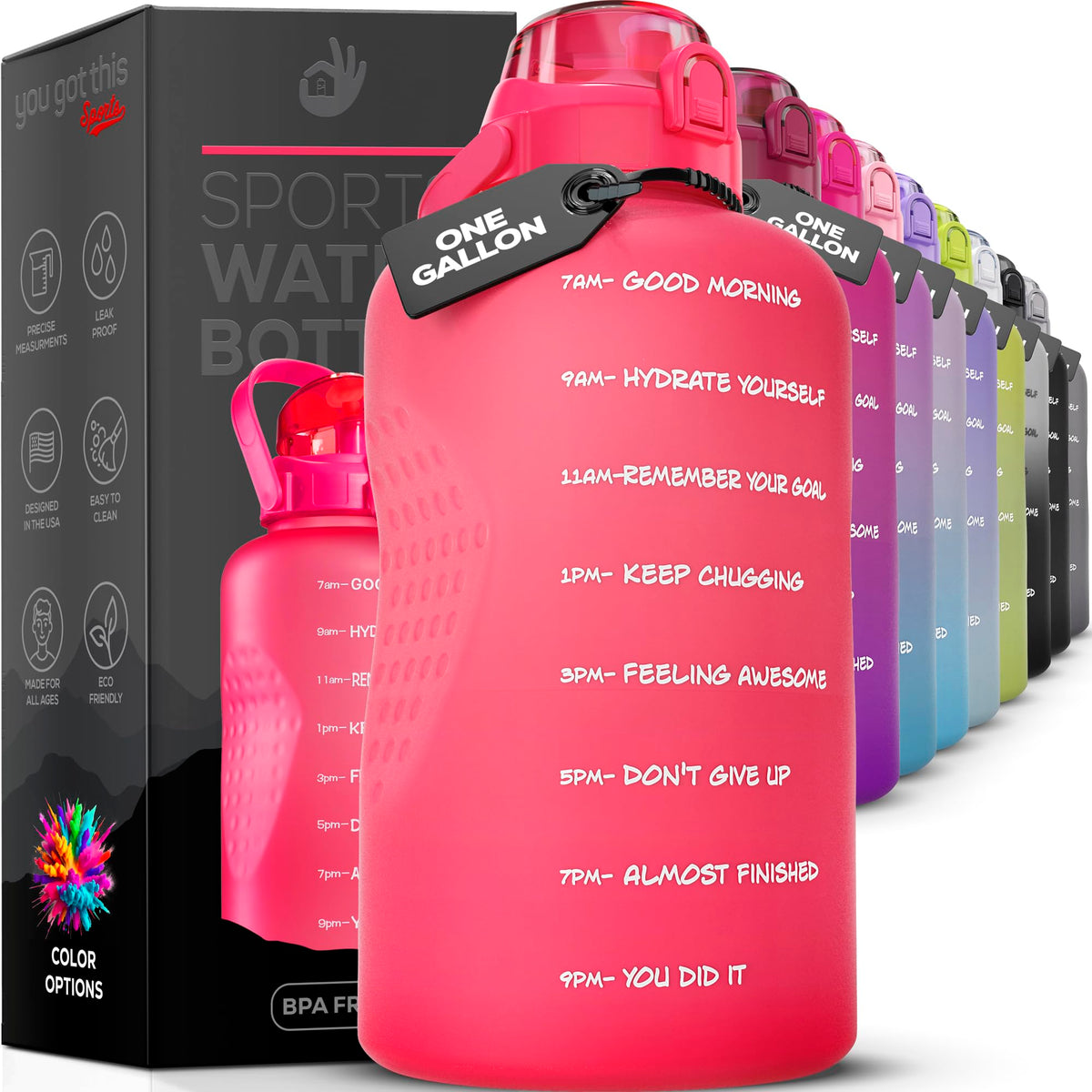 YOU GOT THIS LIVING Motivational Water Bottle with Straw & Handle,One Gallon Water Bottle 128 oz/3.8L,Reusable Water Jug, Achieve All-Day Hydration SpillProof, BPA FREE