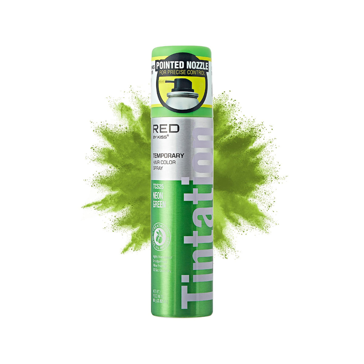 Red by Kiss Tintation Temporary Hair Color Spray 2.82oz, Quick-Dry & Smudge-Proof, Vivid Color Washable Hair Dye, Styling Spray Cosplay Halloween Birthday Party Festival (Neon Green)