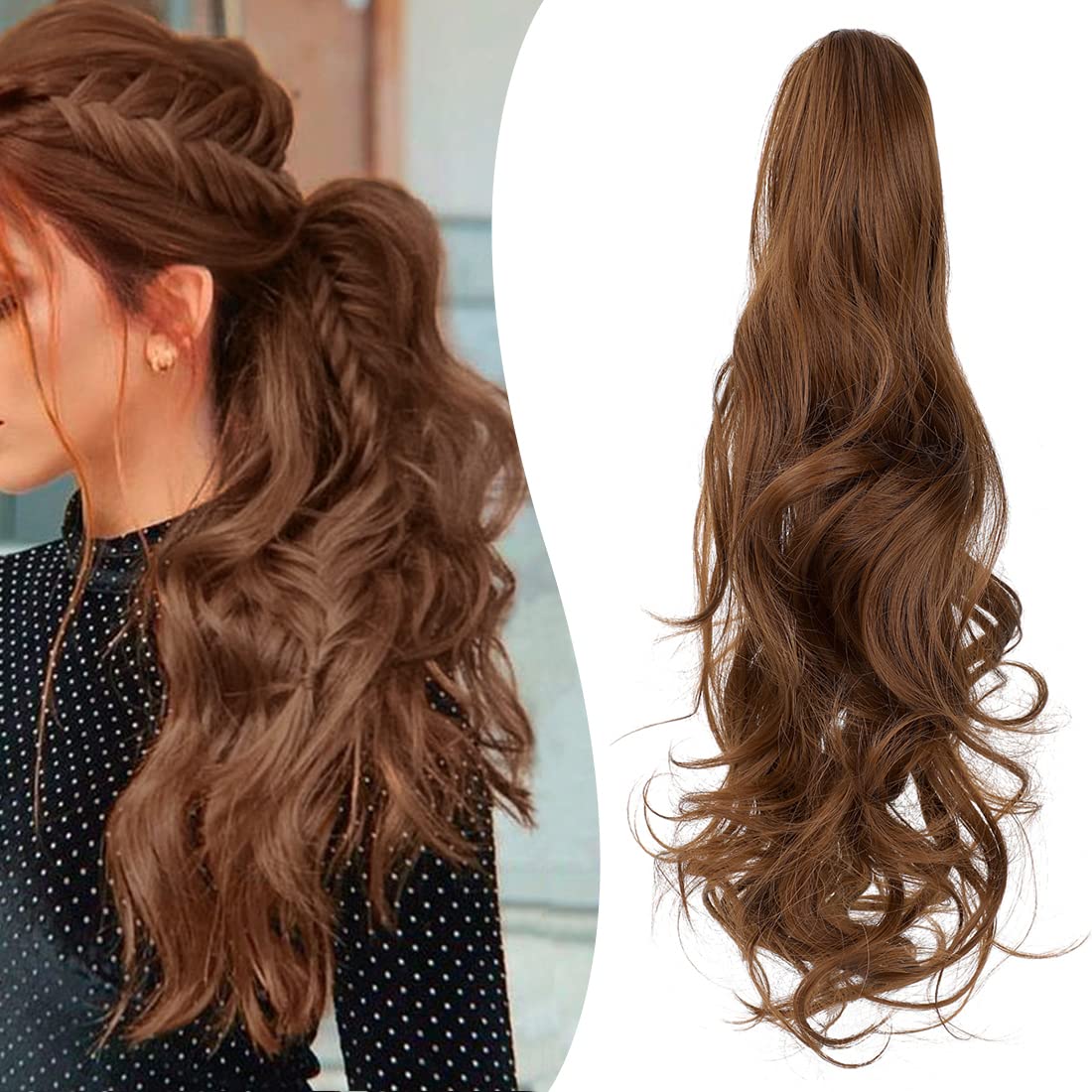 Mitrygreen Claw Clip Ponytail Extension 18" Clip in Wavy Ponytail Hair Extensions Long Pony Tails for Women Extensions Light Auburn Wave Hairpiece
