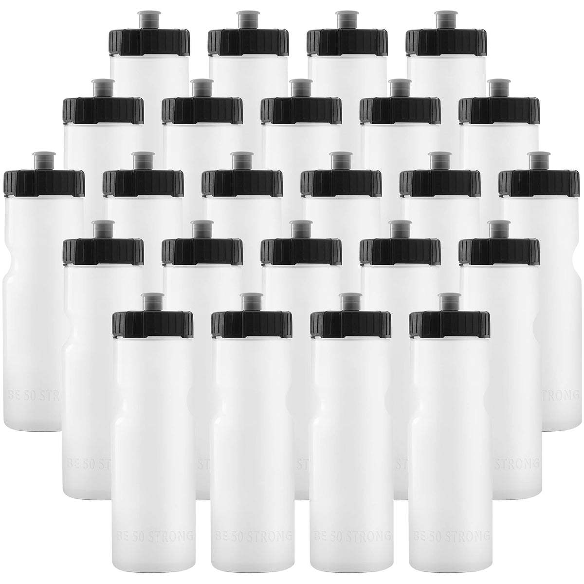50 Strong Bulk Water Bottles | 24 Pack Sports Bottle 22 oz. BPA-Free Easy Open with Pull Top Cap Made in USA Reusable Plastic for Adults & Kids Rack Dishwasher Safe