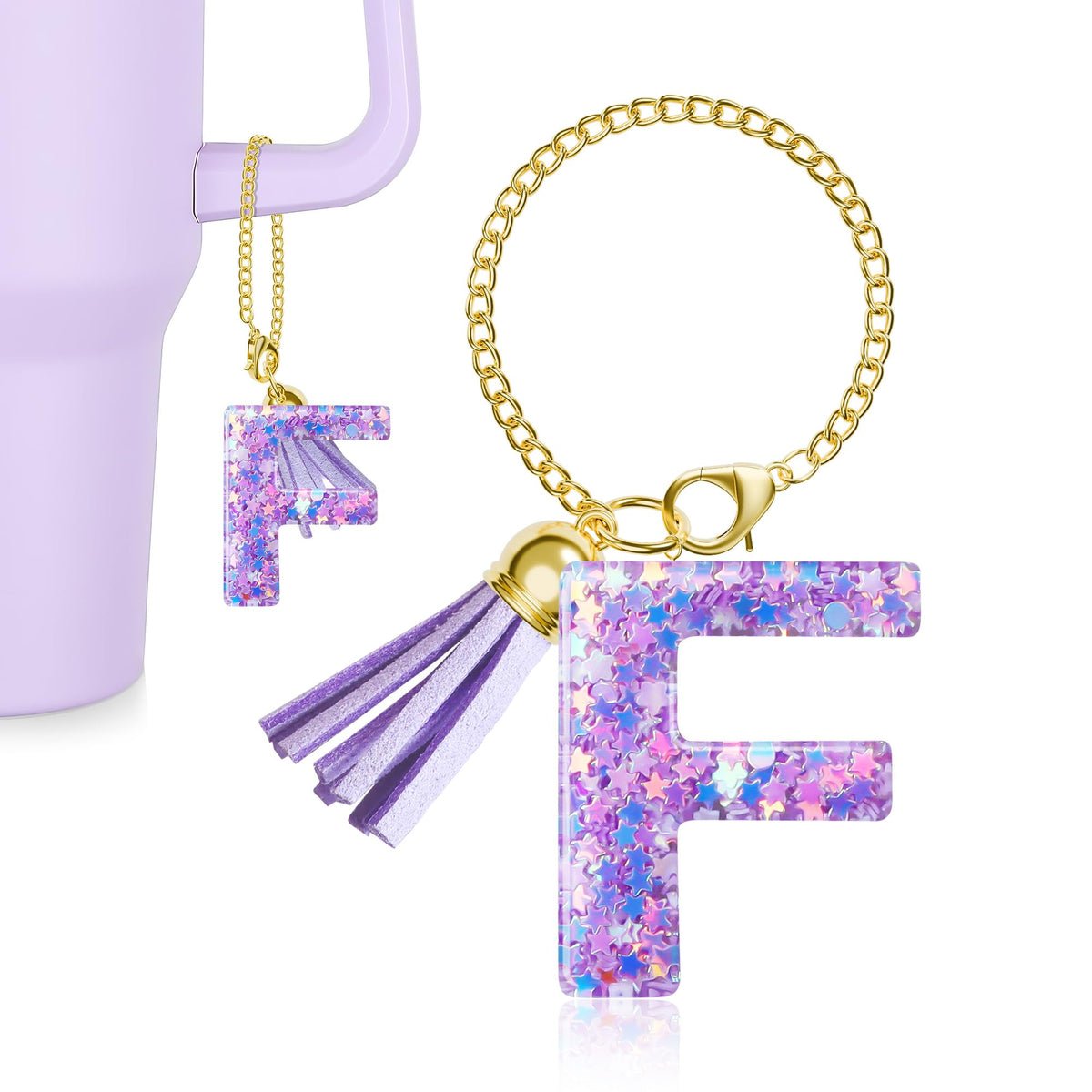 MOYOHIM Letter Charm for Stanley Cup, 1PCS Cute Tumbler Accessories Charm for Handle, Purple Personalized Initial Keychain Charm for Girls Women