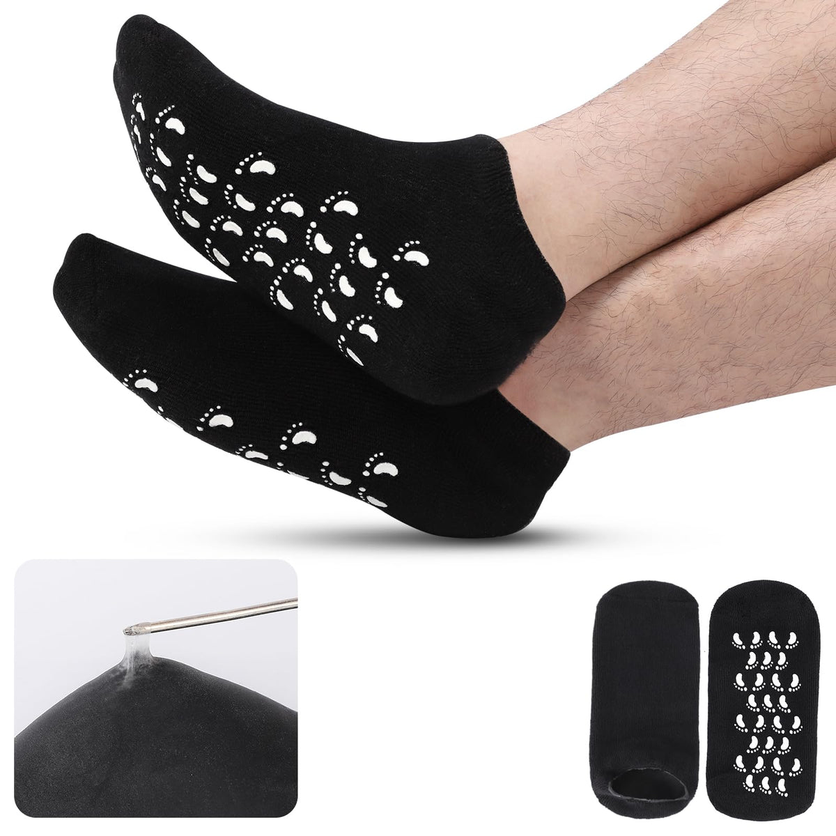 Silicone Moisturizing Socks for Men - 1 Pair Soft Foot Care Socks - Large Size Feet Moisturizing Socks for Dry Cracked Feet (Size L)
