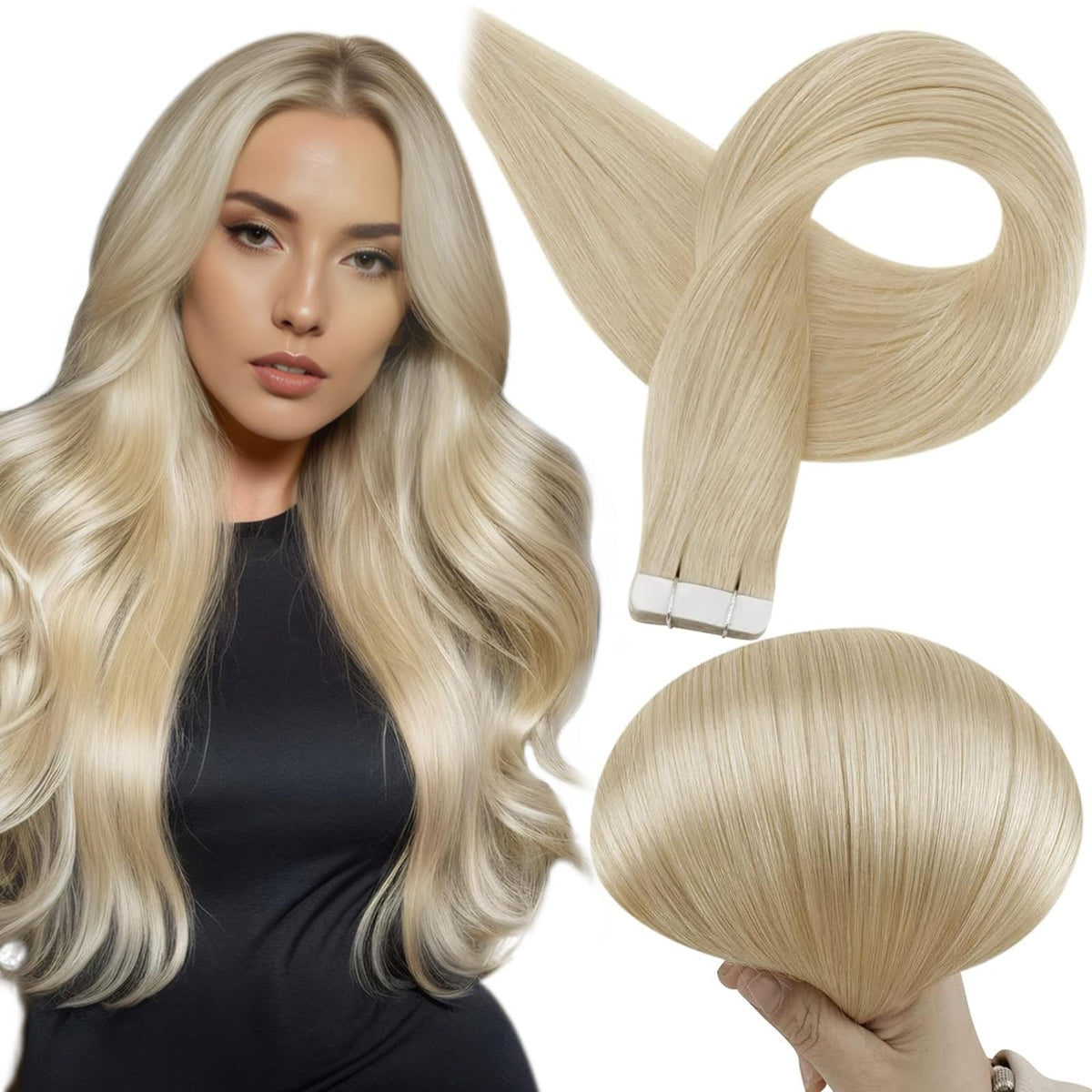 Full Shine Tape in Real Hair Extensions Blonde Real Human Hair 10 Inch Tape in Extensions Human Hair for Women 30 Gram 20 Pcs Double Sided Skin Weft Hair Extensions Tape ins Seamless Straight