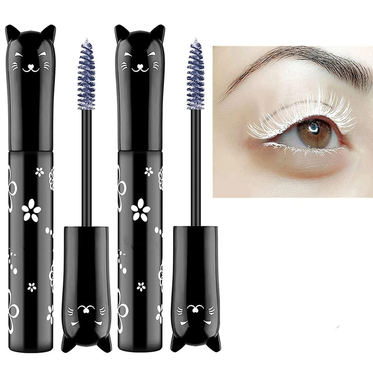 LGSZGDCN 6 Colors Cat eye mascara Eyes Makeup Color Mascara Waterproof Fast Dry Eyelashes Curling Lengthening Eye Lengthening, Lifting, Curling (white 2 pcs)