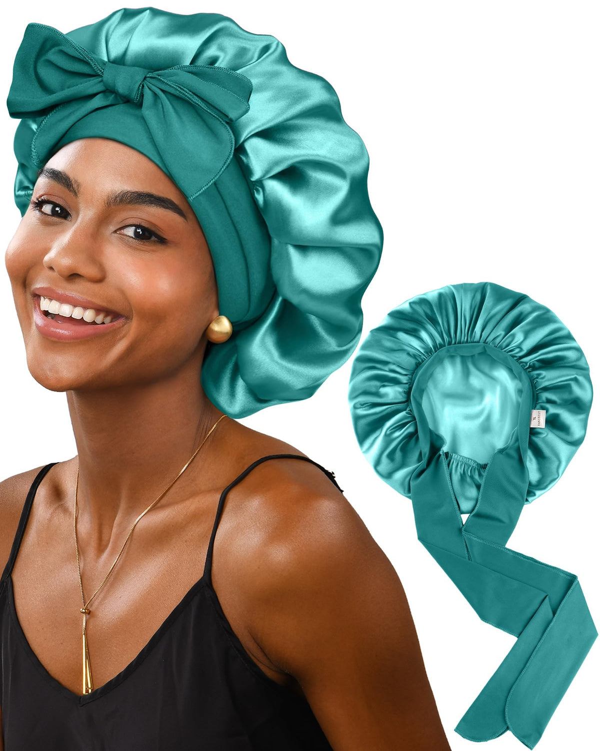 YANIBEST Satin Bonnet Silk Bonnet for Sleeping Double Layer Adjustable Hair Bonnet for Women Men for Curly Natural Hair with Tie Band