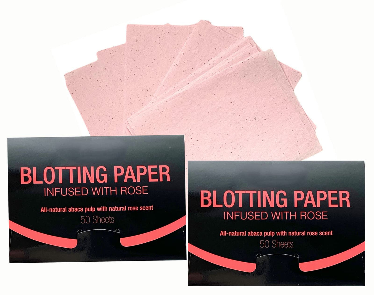 2 Pks ROSE INFUSED Natural Abaca Blotting Paper - 100 Oil Blotting Sheets - Makeup Friendly UNISEX All Skin Types Oily Skin Shine Blotter Photography Zoom Meetings Travel Gym School - MADE IN TAIWAN